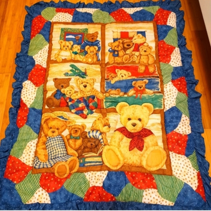 Teddy Bear Patchwork Kids Blanket - Multicolor